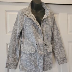 Lane Bryant Light Gray Floral Utility Jacket 10/12